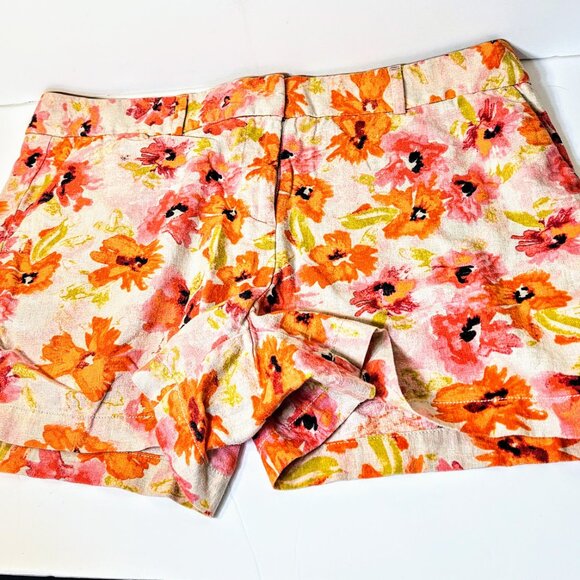 Ann Taylor Loft Floral Print Linen Blend Shorts Pink Orange Plus Size 14 - Picture 2 of 6